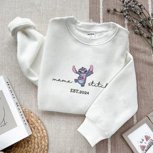 Custom Mama Stitch Embroidered Sweatshirt, Lilo And Stitch Embroidered Hoodie, Disney Mom Shirt, Cartoon Shirt, Mother Day, Mom Gift