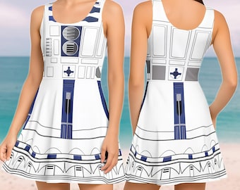 R2D2 Star Wars Skater Dress, Star Wars Women Dress, Blue Robot Costume Dress, Star Wars Cosplay for Women, Halloween Shirt Gift For Her