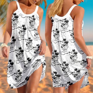 Mickey Sketch Summer Sling Dress, Mickey Mouse Beach Dress, Disney Movie Cartoon Sleepwear, Disneyland Dress, Disney World Dress