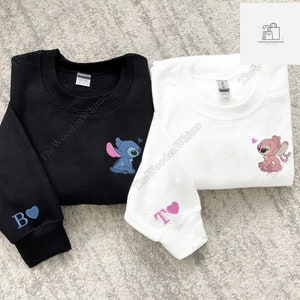 Custom Stitch And Angel Embroidered Sweatshirt, Couple Embroidered Sweatshirt, Anniversary Embroidered Sweatshirt Hoodie, Couple Gifts