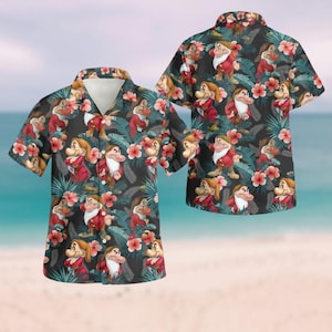 Disney Grumpy Hawaiian Shirt, Snow White And Seven Dwarfs Shirt, Grumpy Floral Tropical Button Shirt,Disneyland Trip Summer Beach Shirt