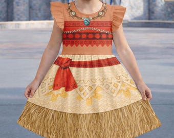 Moana Flutter Sleeve Dress, Disney Princess Ruffle Dress, . Girl Vacation Outfit, Disneyland Park Trip 2026, Halloween Girl Dress