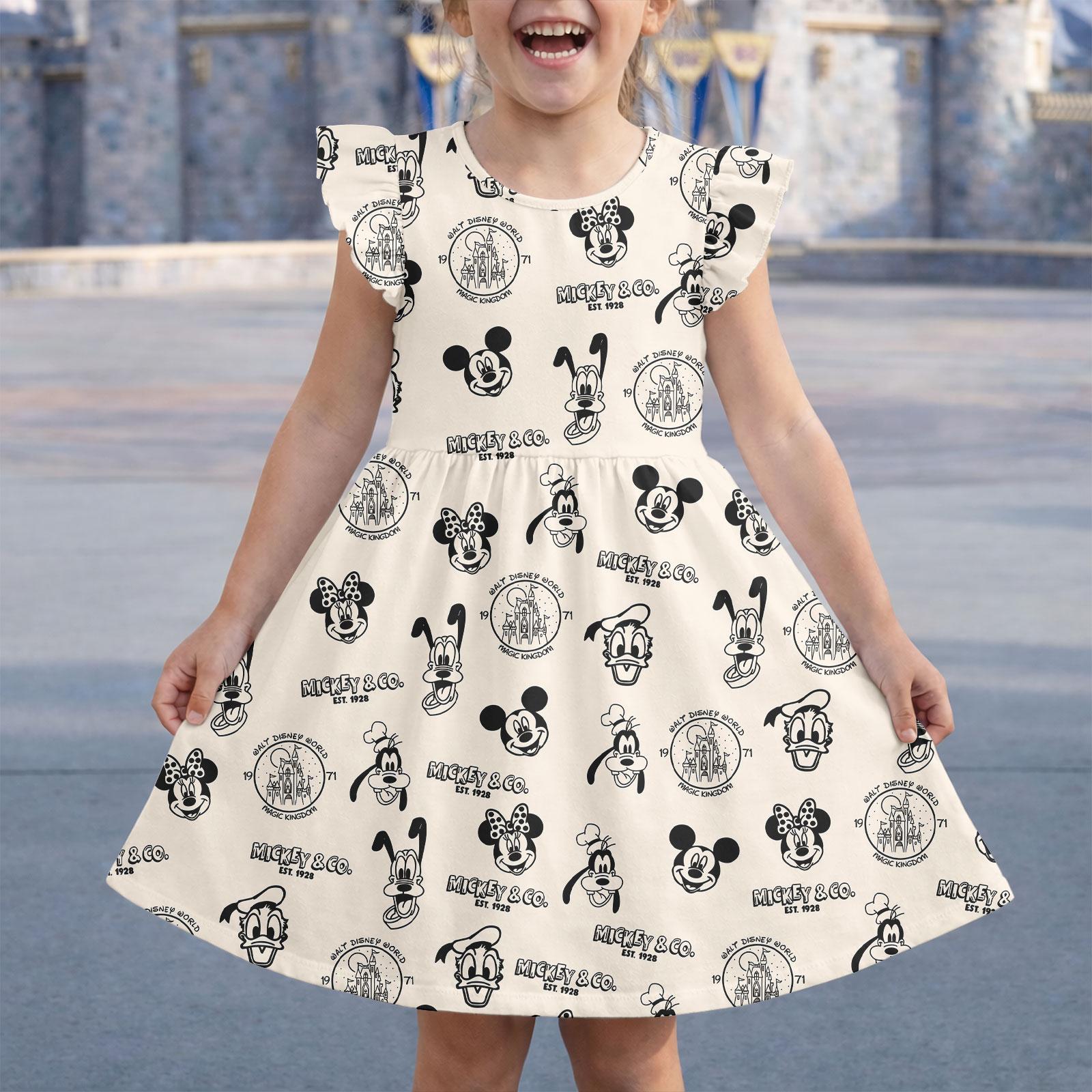 Discover Retro Mickey and Friends Dress, Magical Outfits, Disney Characters Costume, Disney Mouse Head Flutter Sleeve Dress, Mickey And Co Gift
