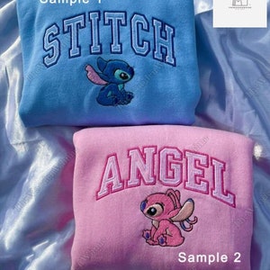 Stitch And Angel Embroidered Couple Sweatshirt, Anniversary Embroidered Sweatshirt Hoodie, Valentines Day Gift, Stitch Embroidery Shirt