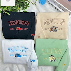 Mcqueen Sally Mater Luigy Embroidery Sweatshirt, Disney Cars Movie Embroidered Sweatshirt, Cars Characters Sweatshirt, Friends Gifts
