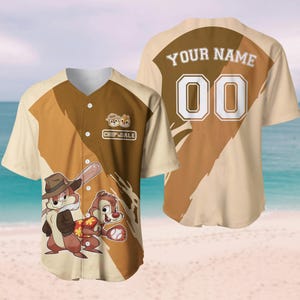 Koszulka baseballowa Chip And Dale, pasująca do pary koszulka Disney, spersonalizowana koszulka z imieniem i numerem, uroczy strój z kreskówek, prezent dla fanów z wycieczki do Disneylandu