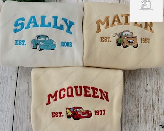 Mcqueen Sally Mater Sweatshirt, Cars Film gesticktes Sweatshirt, Autos Charaktere Sweatshirt mit Rundhalsausschnitt, Geschenk für Freunde, Cartoon Shirt