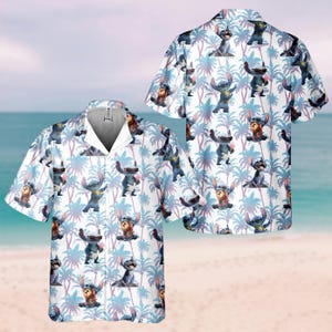 Camisa hawaiana divertida con estampado de coco de Stitch, camisa Aloha de Disney para hombre y mujer, camisa tropical con estampado de palmera de Stitch, camisa de verano con dibujos animados