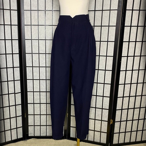 80's Barbara Moss Navy Pleated Front Trousers, Medium, Deadstock