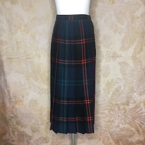 Vintage Wool Plaid Skirt, Jones New York, 1980's, Blue Green Red Tartan Plaid, Small