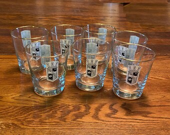 Vintage Libby Mid Century Rocks Glasses, Signed, Coat of Arms, Barware, Set of 7, 1960's