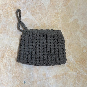 Bolsa de pulso vintage marrom de crochê, bolsa de pulso pequena de crochê, bolsa de pulso marrom com ponto concha, bolsa de pulso com zíper, bolsa de pulso de crochê com ponto concha