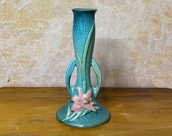 Roseville Pottery Blue Zephyr Lily Bud Vase, Roseville 210-7, 1946 Roseville Pottery, Roseville Ceramic Vase, Vintage Roseville Bud Vase