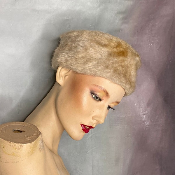 60's Blond Faux Fur Pillbox Hat