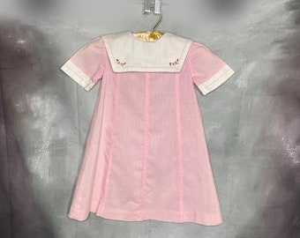 Vintage Girl's Size 3 Dress, 1980's Toddler Dress, Pink Cotton Size 3 Dress, Short Sleeve Size 3 Dress, Applique Embroidered Size 3 Dress,