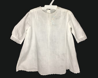 Vintage 40-talsklänning i vit bomull, 18 månader, långärmad, broderad art déco-design