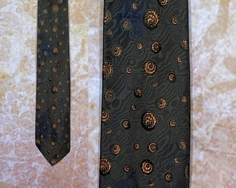 Vintage Brown and Gold Necktie, Countess Mara Tie, Tie with CM Initials, Designer Necktie, Luxury Brand Necktie, 70s Gold and Brown Silk Tie