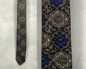 Corbata delgada vintage, corbata estrecha vintage, corbata delgada de los años 60, corbata con estampado floral, corbata marrón gris azul, corbata floral vintage, corbata rockabilly, corbata de los años 60