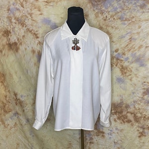 90er Jahre Weiße Langarm Rayon Blend Bluse, Sophisticates von Pendleton, Large