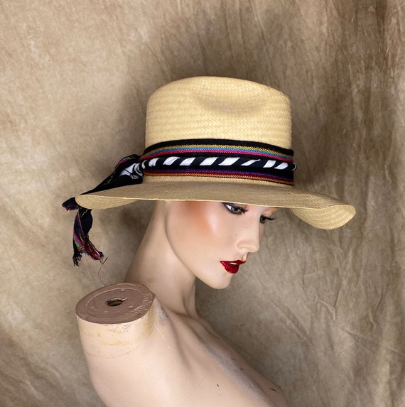 Women's Straw Hat, Vintage Straw Sun Hat, Straw W… - image 1