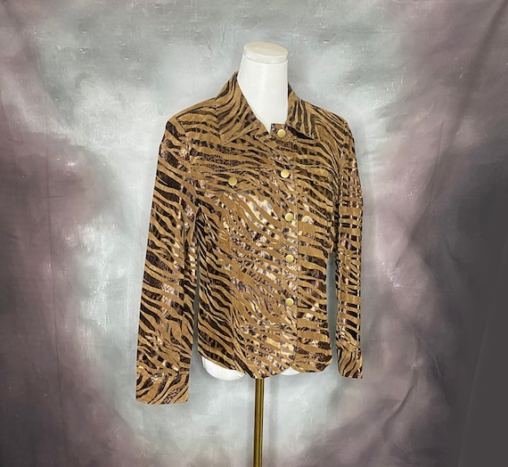 Animal Print Jean Jacket, Tiger Stripe Jean Jacke… - image 1