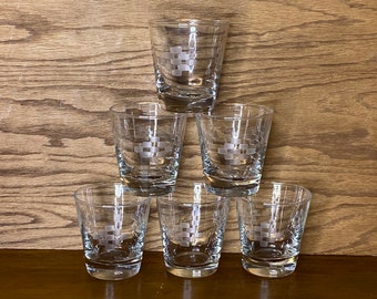 Libbey Symphony-patroon jaren 50 Whiskyglazen van 4 ounce, set van 6 whiskyglazen met symfoniepatroon, vintage bargerei uit het midden van de eeuw, vintage glaswerk