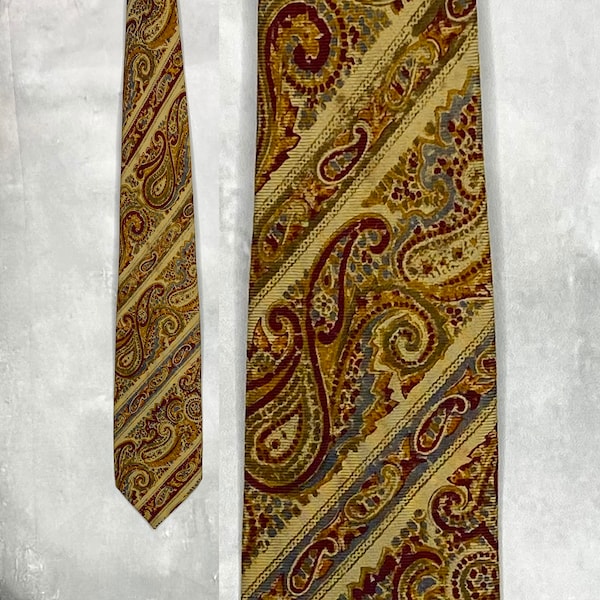 80's Wool Brown and Gold Paisley Tie, Wallachs