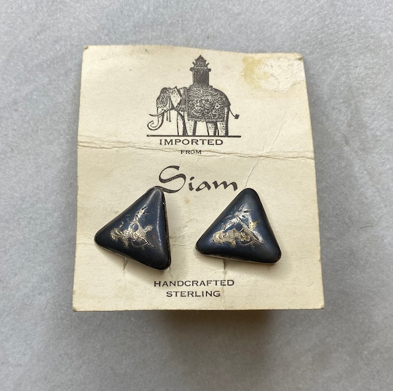 40s Siam Silver Cuff Links, Vintage Sterling Silve