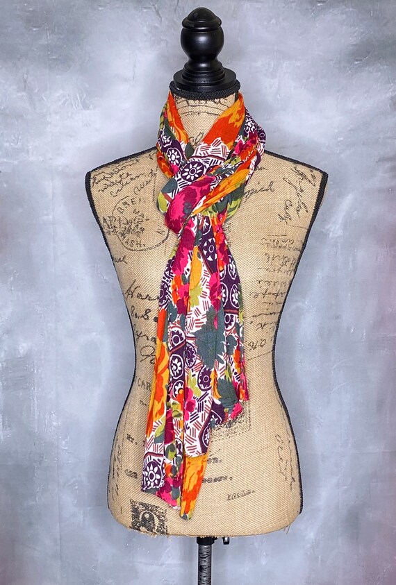 80's Oblong Bright Floral Print Scarf - image 4