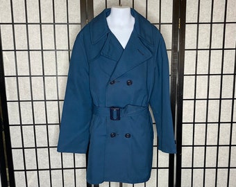70's Boy's Size 12 Navy Trench Coat with Zip Out Lining, Towncraft