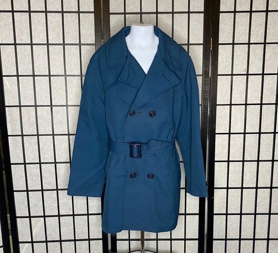 70's Boy's Size 12 Navy Trench Coat with Zip Out … - image 1