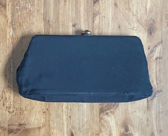 50's Black Matte Satin Clutch with Lavender Glass… - image 2