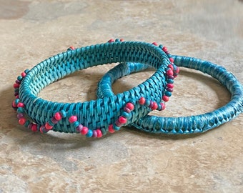 80's Turquoise Wicker Stacking Bangles