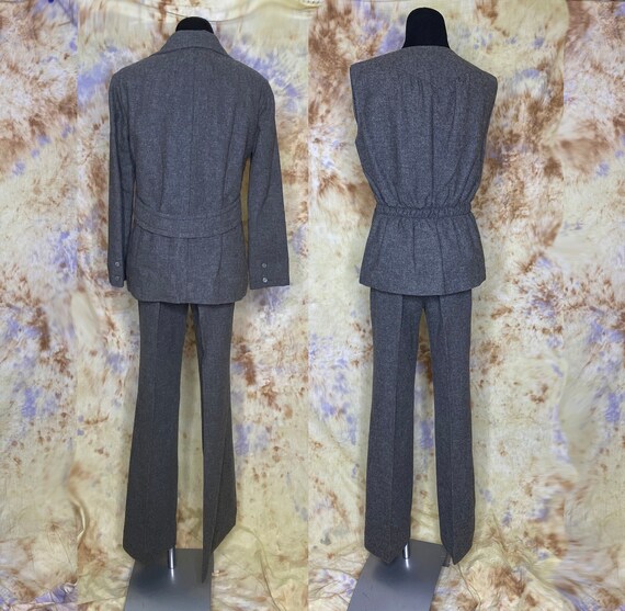 70’s Three Piece Gray Wool Pant Suit, Small - image 2