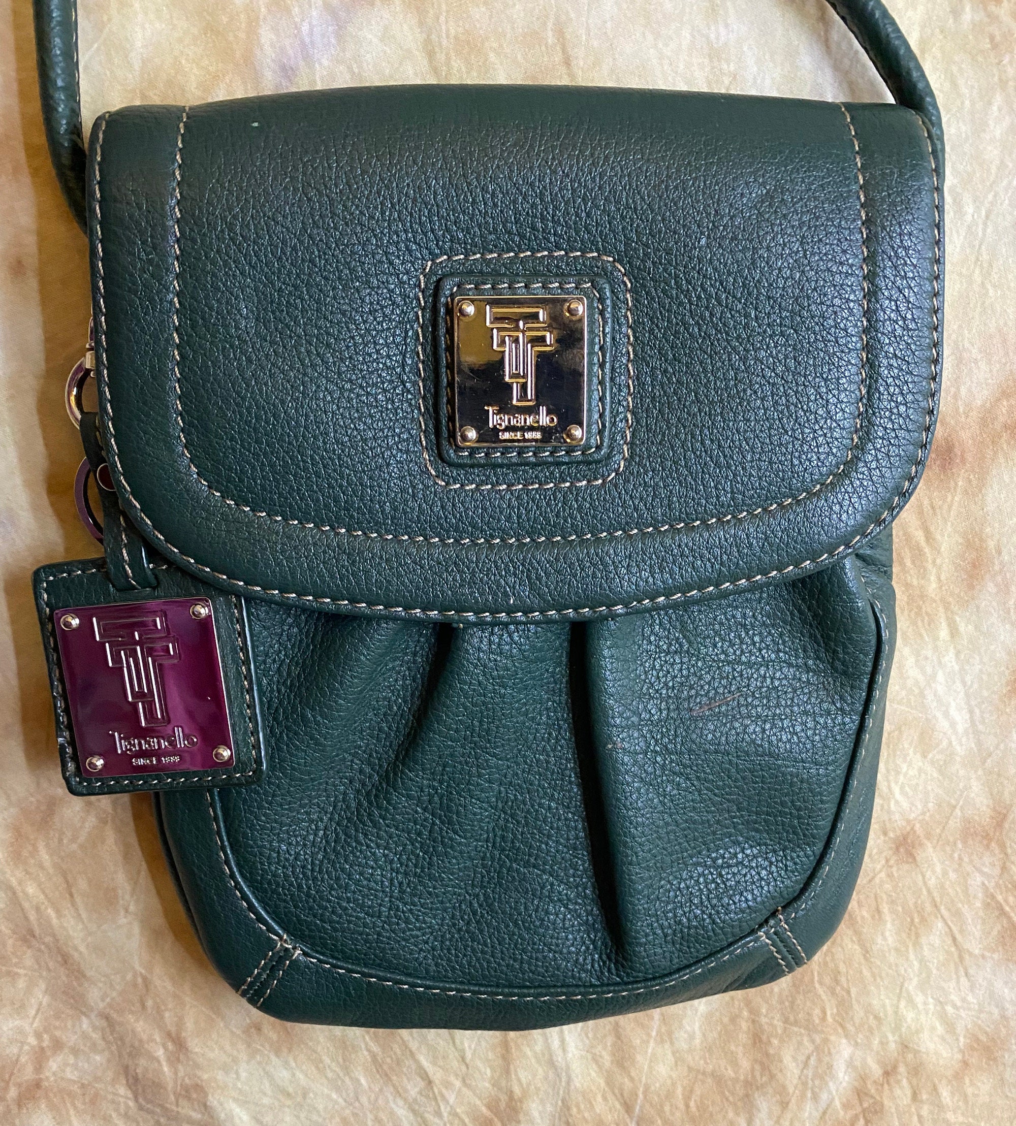 Tignanello Green Leather Crossbody Bag Leather Bag With Pouch Pocket Green Leather Purse Leather Crossbody Bag Leather Pebble Grain Bag Etsy