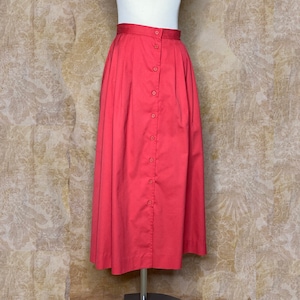 80&#39;s Vintage Red Cotton Broomstick Skirt, David Brooks Skirt, Button Front Skirt, Button Front Broomstick Skirt, Red Midi Skirt, Size Small