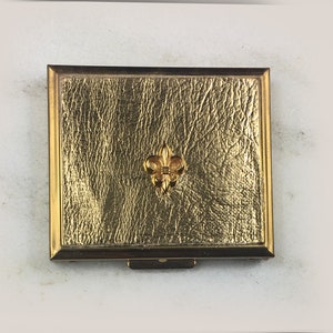 Vintage Compact, Face Powder Compact, Loose Powder Compact, Square Gold Compact, Compact Mirror, 50&#39;s Compact, Fleur de Lis Compact