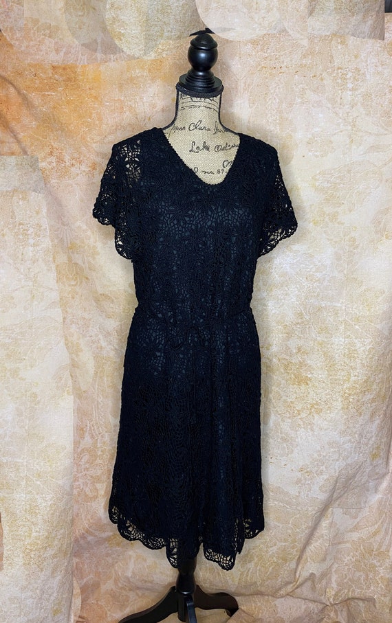 Vintage Black Lace Midi Dress, Summer Black Lace … - image 2
