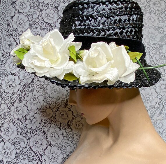 Womens Vintage Hat, 60's, Brimmed, Black Cello, W… - image 5