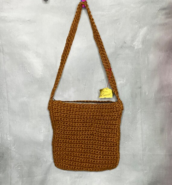 70's Brown Jute Shoulder bag with Leather Accents, Mr… Gem