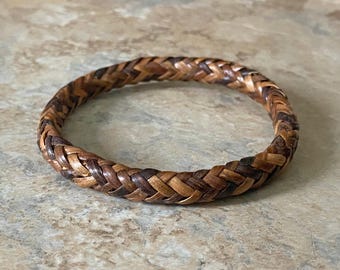 Vintage Braided Leather Bracelet, Leather bangle Bracelet, Men&#39;s Leather Bracelet, Brown Leather Bangle Bracelet, Boondoggle Leather Bangle