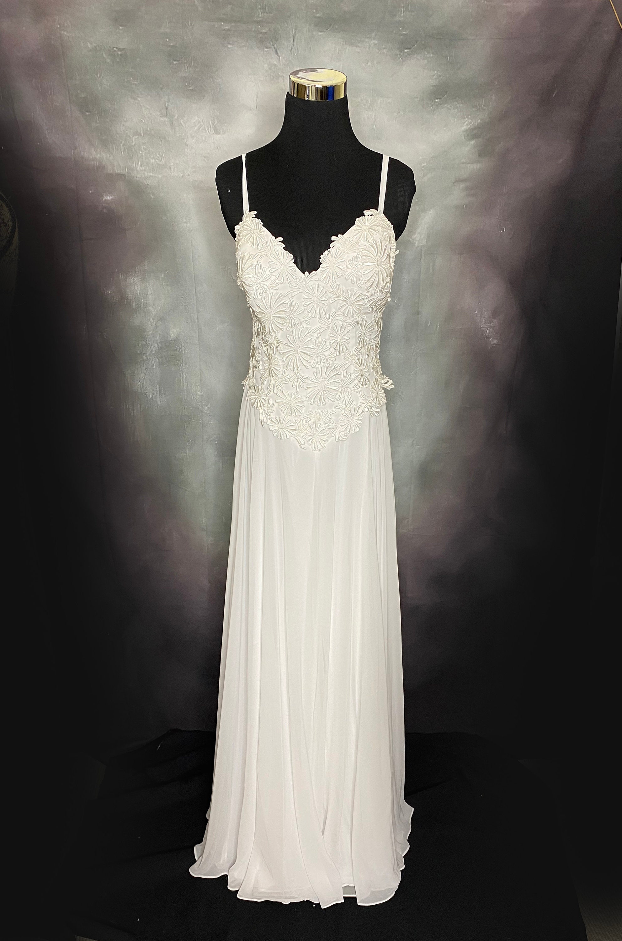 Vintage White Gown Wedding Prom Full Length Spaghetti Etsy