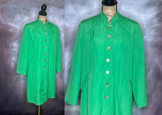 60's Kelly Green Knee Length Raincoat, Forecaster… - image 1