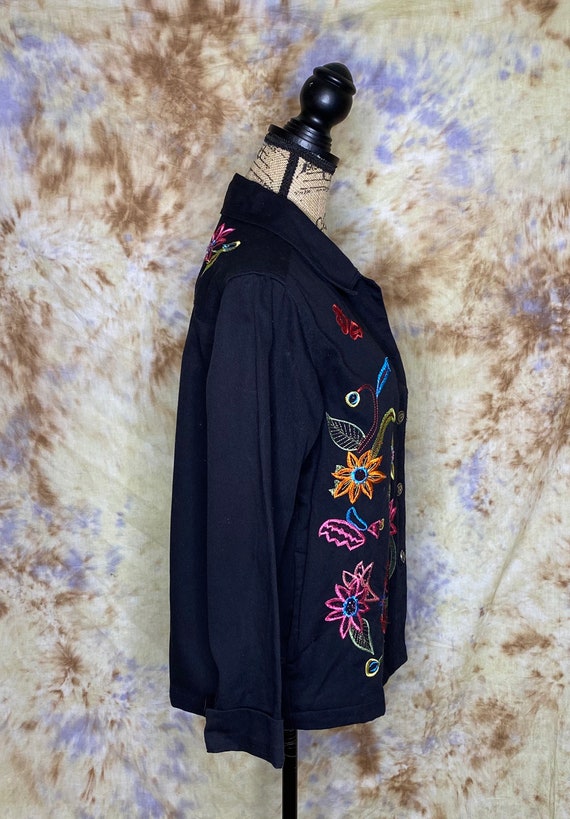 90's Women's Black Cotton Jacket with Neon Embroi… - image 3