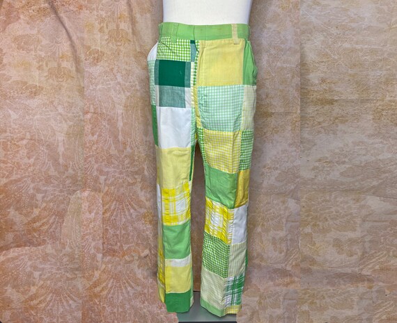 Vintage Men's Pants, 1970's, Patchwork, Cotton Ble