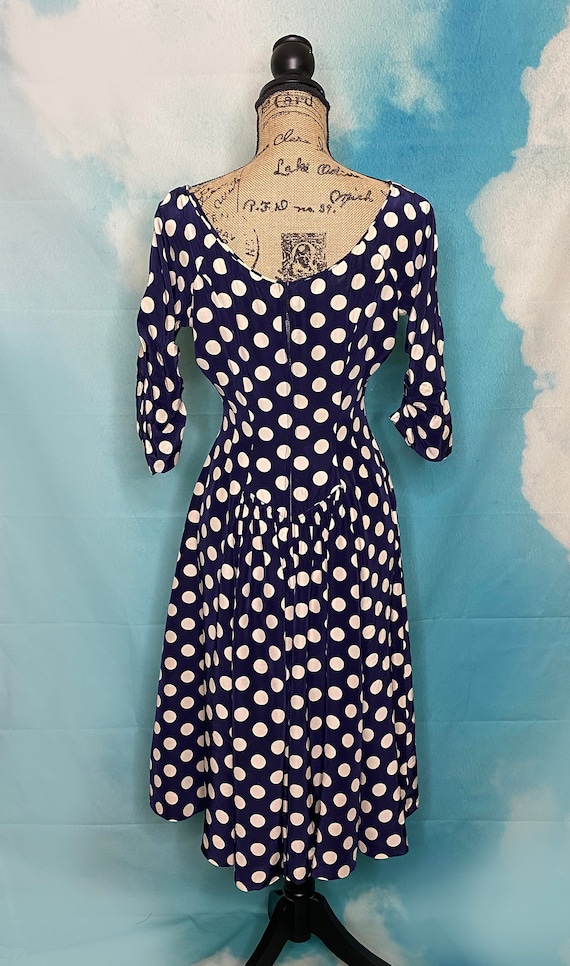 50's Fit and Flare Navy and White Dotted Dress, R… - image 5