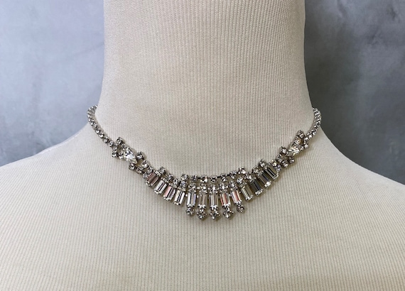 50's Rhinestone Bib Necklace, Choker - image 1