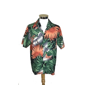 Vintage Men&#39;s Hawaiian Shirt, 70s Hawaiian Shirt, Men&#39;s Tropical Shirt, 70&#39;s Polyester Tropical Shirt, Palm Print Shirt, Aloha Shirt