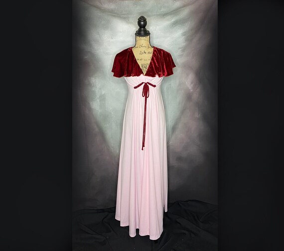 70's Formal Dress, Bridesmaid, Prom, Pink Polyester, Empire Waist, Burgundy Velvet Shawl Collar, Small - Etsy 70's Formal Dress, Bridesmaid, Prom, Pink Polyester, Empire Waist, Burgundy Velvet Shawl Collar, Small - Etsy