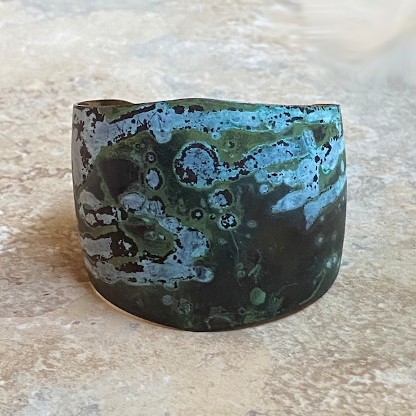 80's Wide Verdigris Patina Copper Cuff Bracelet